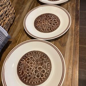 Corelle White and Brown Batik Floral Lunch Plates